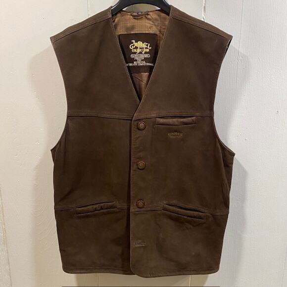 Camel Other - Camel Collection Vintage Brown Suede Goat Leather Vest Mens 52 Large Button